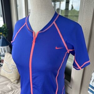 NIKE Ladies Periwinkle & Orange Dri-Fit Short Sleeve Full Zip Performance Top  S
